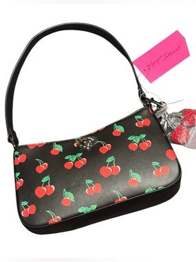 NWT•Betsey Johnson Black Shoulder Bag with Red Cherry Print